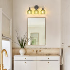 Shenmoyl Bathroom Light Fixtures, 3-Light Black Vanity Wall Light Over Mirror with Green Tulip Glass Shade for Bedroom Living Room (Bulb Not Included)