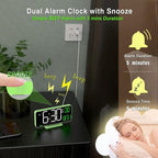 KOSUMOSU Small Digital Clock, 6.7in Alarm Clocks for Bedrooms, Auto Dimming, Room Temperature, Day of The Week, Seconds, Date, Desk Clock for Bedroom, Digital Clocks for Living Room