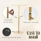 Purse Display Stand Jewelry Towers 2 Packs Stainless Steel Bag Stand Tabletop Adjustable Height Double Hook Hanging Jewelry Stands for Necklaces Organizer Home Store Boutique (Anti-fingerprint)