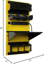 Wall Control Power Tool Storage Organizer Kit Cordless Drill Holder Charging Station Rack 16” x 32” Metal Pegboard Organization System (Yellow Pegboard)