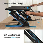 HUANUO 36" Z Shaped Stable Standing Desk Converter, Height Adjustable Sit Stand Up Desk Riser, Dual Monitor and Laptop Workstation with Wide Keyboard Tray, Desk Lifter for Home Office