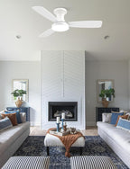 Homlit 42 inch Smart Ceiling Fan with Light, Low Profile Flush Mount with Remote Control, Ultra-Quiet Reversible DC Motor, 3 Color Temperatures & 6 Speed Dimmable Lighting for Bedroom, White