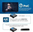 OREI HDMI Over Ethernet Extender via CAT6/7-4K@60Hz Up to 230 ft – HDMI 2.0 & HDCP 2.2 Compliant - 18Gbps Video Bandwidth with HDR 10 – Power Over Cable - 1 Year Warranty (UHD-IPC230-K)