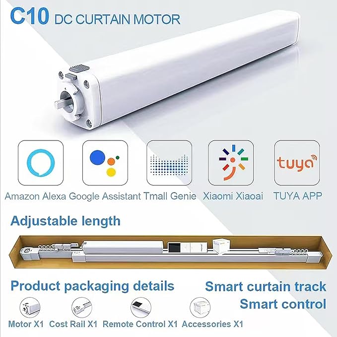 TIPIACE Hard-Wired Tuya Wifi Motorized Curtain Track to Remote Control Ceiling Mount Electric Retractable Curtain Rail Compatible with Alexa Google Home (L 36-59 inch)