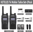 Ketelese T4 Walkie Talkies Long Range, IP67 Waterproof Dustproof Two Way Radio, Walkie Talkie Earpiece with Mic for Adult, USB, NOAA, VOX, Group Call, PTT(Black/ 2Pack)