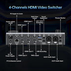 Yinker 5.5 Inch LCD Screen Video Mixer Switcher 4-Channel HDMI Live Stream Switcher, Support PST PGM, 1080P 60FPS USB Recording, USB 3.0 Streaming, PTZ Control