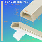 66in YCLYC Wire Covers for Cords Kit, Beige Wall Cord Hider Hide Cords, Cord Covers for Wires on Wall, TV Cable Hider Wall Kit, Easy to Install Cord Cover, Cable Management Wall 4XL16.5 W0.86 H0.43in
