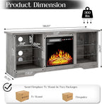 VITESSE 58 Inches Fireplace TV Stand for TVs up to 65 Inches Console with 18'' Electric Fireplace & Remote,Wooden Modern Entertainment Center for Living Room with LED Light Glass Shelves（Gray）