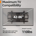 IWORKBORAD 42-86 '' Full Motion TV Wall Mount 24 Inch Studs, Heavy Duty TV Mount 24 inch Studs, Swivel Tilt Extension Level, up to 110 lbs & 600x400mm VESA