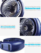 Viniper Portable Rechargeable Fan, Small Desk Fan : 3 Speeds & about 8-24 Hours Longer Working, 180 Rotation, Portable Desktop Fan Small but Mighty, Strong Wind (Blue, Light Black Blade) 6.2 INCH
