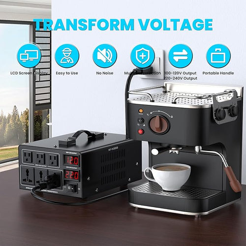 8000W Voltage Converter Transformer(110V to 220V or 220V to 110V) Step Up/Down Converter 110/120 Volt - 220/240 Volt w/US Power Cord,Circuit Breaker Protection, LCD Screen Display