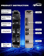 Flecto Master Power Window Switch Driver Side 15883323 with Door Lock Compatible with 2003-2007 Chevy Silverado, GMC Sierra Yukon Cadillac Escalade, Replace DWS-220 901-075