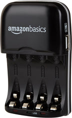 Amazon Basics Rechargeable Battery Charger for AA & AAA Nickel-Metal Hydride (NiMH) Batteries with USB Charging Port, Black