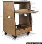 Sound Town DIY Slanted 12U Studio Rack (4U Top + 8U Lower), with 2U Bottom Storage, Slide-Out Tray, Caster, Plywood, Weathered Brown For Recording Room, Home Studio (SDRK-ST12TB)