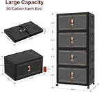 Extra Large Stackable Storage Bins with Lids & Wheels, 440QT-55QT/30GAL*8Pack Foldable Collapsible Closet Organizers Dark Storage Cabinet with Doors for Bedroom Dorm