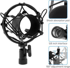 Anti-vibration Microphone Shock Mount for 46mm-50mm Condenser Microphones with Pop Filter for Broadcasting Studio Music Recording, Wind Pop Screen Flexible 360 Degree Gooseneck Clip Arm