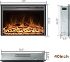 Electric Fireplace, 40" Electric Fireplace Inserts, Recessed Fireplace Heater with Remote Control, Adjustable Flame Colors, Timer&Overheating Protection, 750/1500W