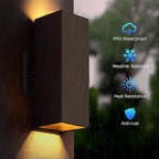 wowlite Modern Up Down Wall Lights Outdoor Dusk to Dawn Photocell Sensor, LED Outdoor Wall Lighting, IP65 Waterproof Bronze Porch Lantern, 13" Square Wall Sconce for House Garden Entrance, 2 Pack