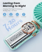 coldSky Portable Handheld Fan, 4000mAh Battery Operated Fan with LED Display, Handheld/Neck/Desk 3 in 1 Personal Small Fans, 90° Foldable Desk Fan with Base, 5 Speed Makeup Lash Fan for Women Green
