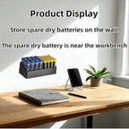 RUDDLIN Battery Storage Organizer Battery Storage Box Black Fits 16 AAA & 12 AA Batteries Divided Battery Holder Fits Wall,Cabinets,Drawers (Case Not Includes Batteries)