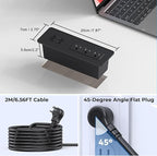 Drawer Outlet with PD 65W USB C, Recessed Power Strip with 3 Outlets 4 USB Ports, Recessed Outlet with 2M Flat Plug Cable for Side Table Sofa Table, Black