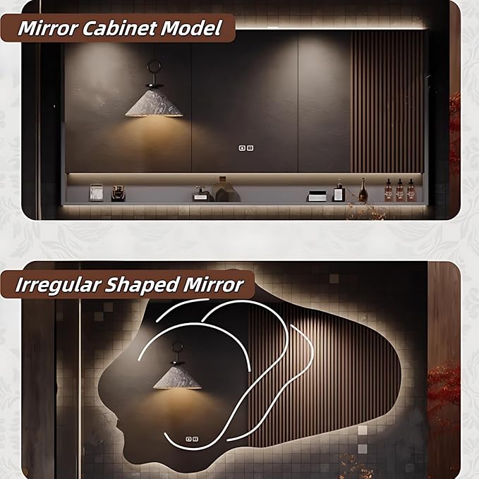 Bathroom Floating Vanity - Smart Defogging LED Lamp & Bathroom Vanities with Tops | Innovative Door Panel Design & Motion Sensor Light, Concealed Handle (B, 56IN)