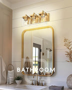 METWET Bathroom Light Fixtures Over Mirror, 3-Light Brushed Gold Vanity Light with Square Clear Glass Shade, Modern Wall Sconces, Vanity Lighting Fixtures, VL194-BG-3