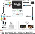GINGIN AV to HDMI Converter, AV to HDMI Adapter Support 720p/1080p for PS1/PS2/PS3/Xbox 360/WII/N64/SNES/STB/VHS/VCR/Blue-Ray DVD Players