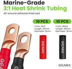 GEARit 8 Gauge Ground Wire Kit, CCA, (25FT Each - Black and Red) All-in-One Kit: Crimping Tool, Cutter, 15 Lugs, and 20 Heat Shrink Wrap