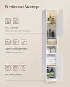 VASAGLE Tall Storage Cabinet with Lights, Slim Freestanding Cabinet with Adjustable Shelves, for Small Spaces, Bathroom, Living Room, Modern, 11.8 Inches Wide, Cloud White UBBC566W02