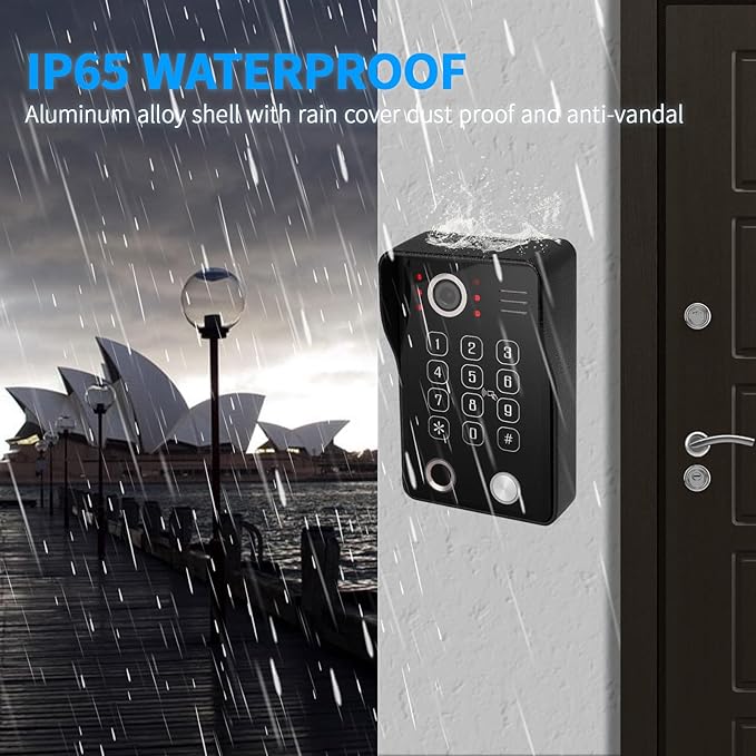 Wired Video Apartment Intercom System,Door Phone Kit,10 Inch Touch Monitor with 1080P HD Doorbell Camera,Supporting Motion Detecting 5 in 1 RFID Card Unlcking for Home Villa (1 Doorbell + 4 Monitor)