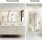 30"x60" Gold Bathroom Mirror, Large Rectangle Mirror, Rectangular Wall Mirror, Rounded Corner Vanity Mirror with Aluminum Metal Frame for Bathroom Bedroom Living Room