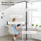 120W LED Floor Lamp, 76.8" Tall Reading Light, 10000LM Knob Dimming Standing Lamp, Full Spectrum Eye Care Reading Lamp, 4000K Natural Daylight for Study Room, Office, Living Room, Bedroom (Black)