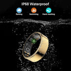 Smart Health Ring for Women Men, Fitness Tracker Ring with Heart Rate, Blood Oxygen, Sleep Tracker, Step Tracker, No Subscription Fee, IP68 Waterproof Smart Ring for iPhone & Android (Gold, 9#)