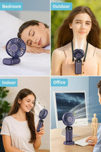 AMPMG LED Digital Display Rechargeable Fan – Portable Handheld & Desk Fan with Adjustable Speeds, USB Charging, Quiet Operation, and Base Stand for Home, Office, Travel and Outdoor Use