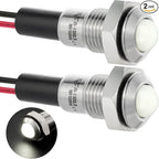 ZGSZJHF UL Listed Mini Indicator Light 8mm 0.31" Waterproof IP67 110V-120V Domed Sphere High Head Metal 304-Stainless Steel LED Lamp Pilot Light with 140mm Wire