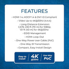 OREI 4K HDMI over Ethernet Extender Over CAT5/CAT6/CAT7, with IR Upto 164 Feet - Loop Out - 4K @ 30Hz 1080P Full HD Signal Distribution (EX-170C)