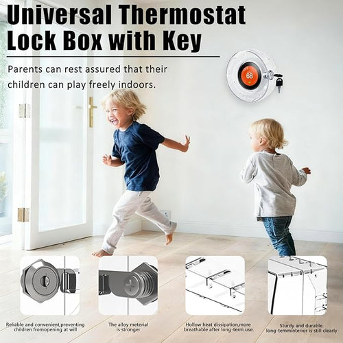 2 PC Round Baby Safety Thermostat Lock Case with Key,Thermostat Cover Universal Lock Case Clear Wall Guard Fits Round Nest Thermostat(3.5x3.5x1.9 in) or Smaller