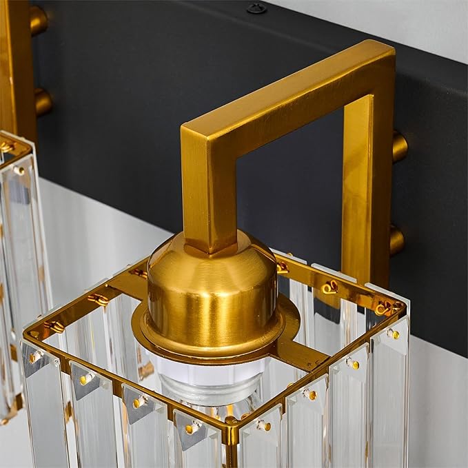 FDPBY Modern Bathroom Vanity Light 6-Lights Black Gold Crystal Wall Lamp Bathroom Modern Crystal Vanity Lighting