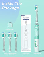 SEAGO Kids Electric Toothbrush with 2 Mins Brushing Timer and 4 Replacement Bursh Heads, Rainbow LED Light Make Brushing Fun, Green Color Boys Battery Powerd Toothbrush for 4-12 Years Old，SG-977