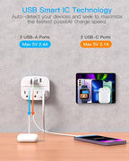 1 Pack Multi Plug Outlet Splitter with USB, Surge Protector Outlet Extender with 3 Wall Outlets 4 USB Wall Charger(2 USB C), 490 Joules, ETL Listed, Small Outlet Adapter Plug Extender for Travel,White