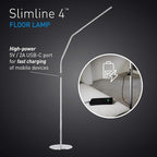 Daylight Slimline 4™ LED Floor Lamp in Brushed Steel - 6,000K, 3,200 Lux, 4 Brightness Levels, USB-C Charging Port, Anti-Glare Diffuser, Flexible Design, Art & Craft, Sewing, Nail Salon