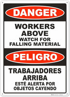 Brimar - 10" x 14" - Bilingual Workers Above Watch For Falling Material Sign - .055″ Polyethylene Plastic - Bold Text And Symbol - Easy Installation