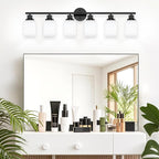 Guliaofo 6-Light Bathroom Light Fixtures, Vanity Lights for Mirror with Textured Milky White Glass Shade, E26 Base Modern Kitchen Light Fixtures Wall Sconce Light - Black