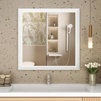 SMIROR Matte White Bathroom Mirror for Over Sink, 30”x 30” Metal Thick Framed Rectangle Vanity Mirror for Wall, Right Angle Corner, Anti-Rust, Horizontally or Vertically Mounted