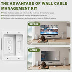 Wall Cable Concealer Management Kit, Recessed Outlet Behind TV for Wall Mount TV with Cable Management Box, in Wall TV Connection Kit Hides Power Cables & Low Voltage Wires Fits All Plugs (NO Wire)