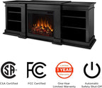 Real Flame Fresno 72" TV Stand with Electric Fireplace in Black, Entertainment Center with Electric Fireplace, Living Room TV Stand with Fireplace, fits up to 70" TV