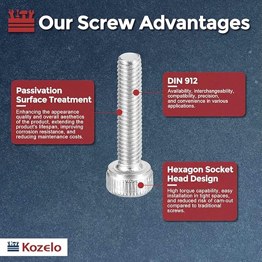 Kozelo 100pcs Socket Head Cap Screws - [M3-0.5 x 14mm] 304 Stainless Steel Allen Socket Drive for Electrical Motor 3D Printing Fan Engine Replacement Use, Silver