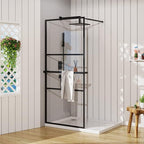 Goodyo 34" x 72" Shower Door Tempered Glass Shower Screen with Tool Bar Towel Rack for Walk in Bathroom 3-Grid Style