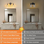 Shenmoyl Bathroom Light Fixtures, 3-Light Black Vanity Wall Light Over Mirror with Amber Tulip Glass Shade for Bedroom Living Room (Bulb Not Included)